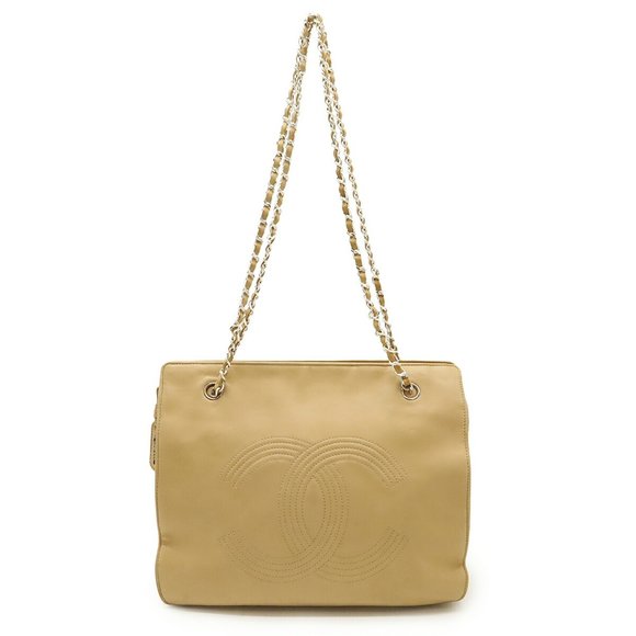 CHANEL Coco Mark Tote Bag, Chain Shoulder Lambskin Leather, Beige - Picture 1 of 10
